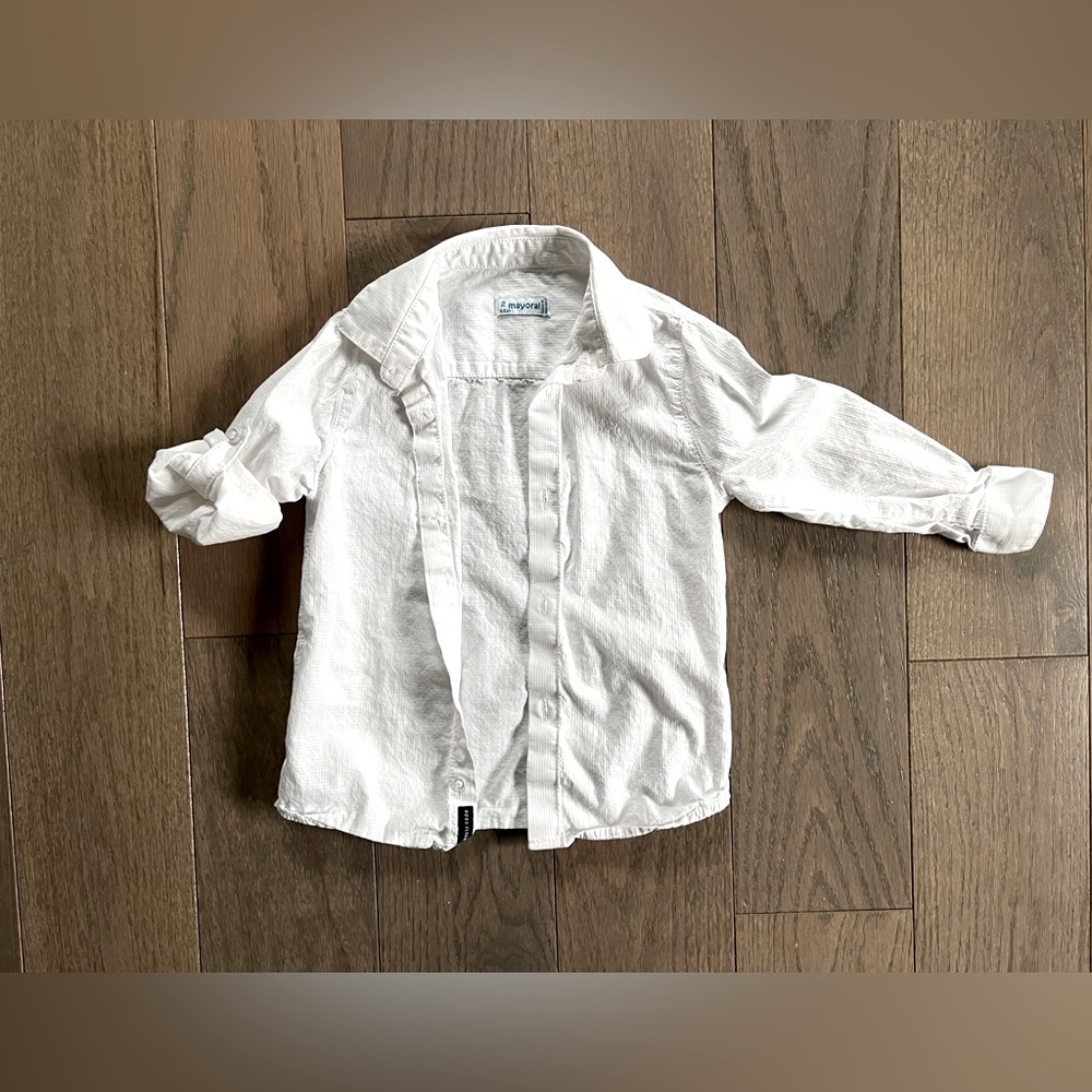 Mayoral Basic Long Sleeve Shirt: Ecofriends, White, Size 2T